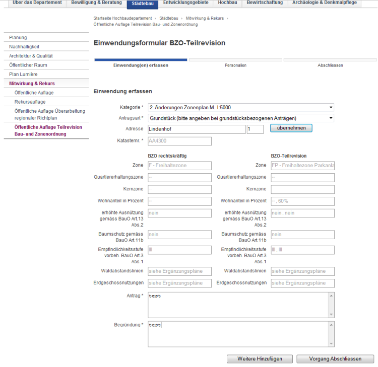BZO Teilrevision Einwendungsformular