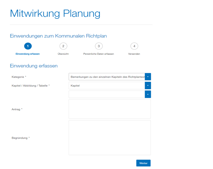 Mitwirkungssystem - eGovernment Einwendungsformular