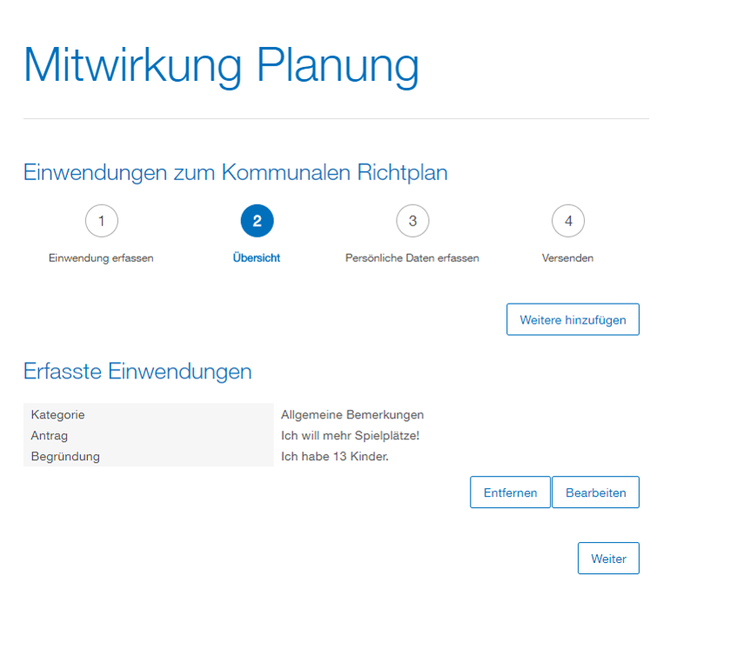 Mitwirkungssystem - eGovernment Einwendungsformular