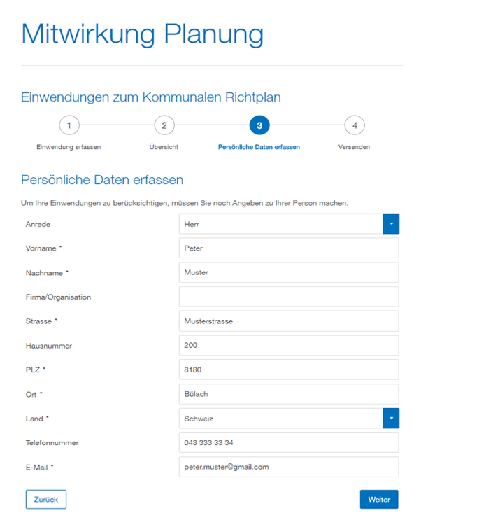 Mitwirkungssystem - eGovernment Einwendungsformular