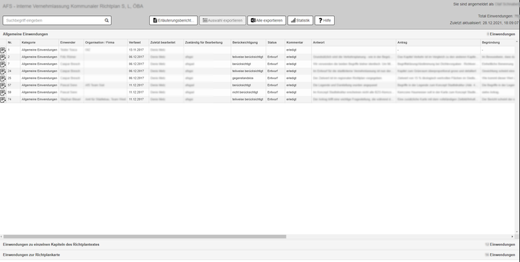 Mitwirkungssystem - Einwendungsbearbeitung Intranet